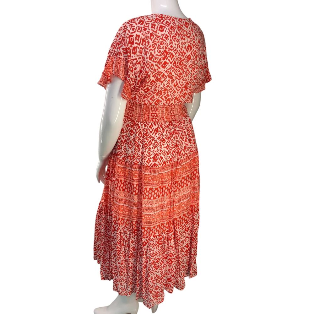 J GEE Womens Size L Dress Floral Midi Smocked Cottage Core Orange *TINY FLAW - Picture 6 of 16